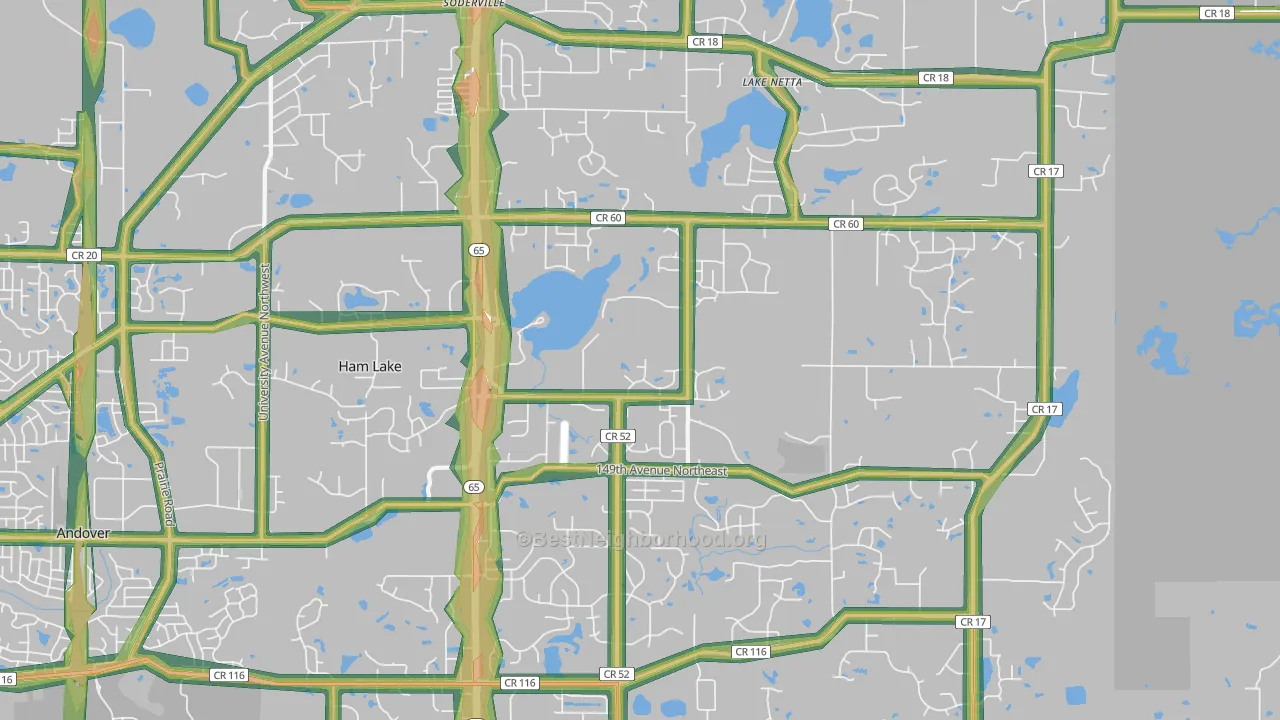 Ham Lake, MN Map of Noise Levels in Ham Lake