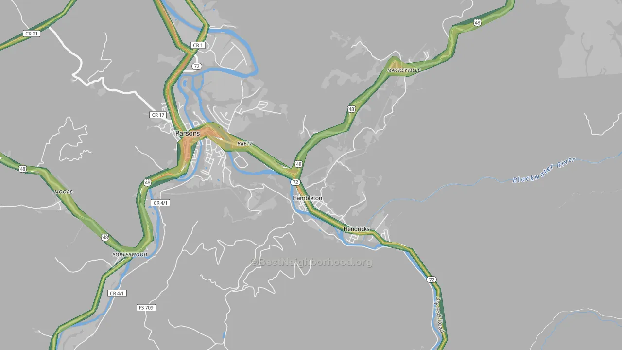 Hambleton, WV Map of Noise Levels in Hambleton