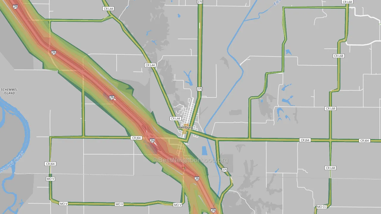 Hamburg, IA Map of Noise Levels in Hamburg