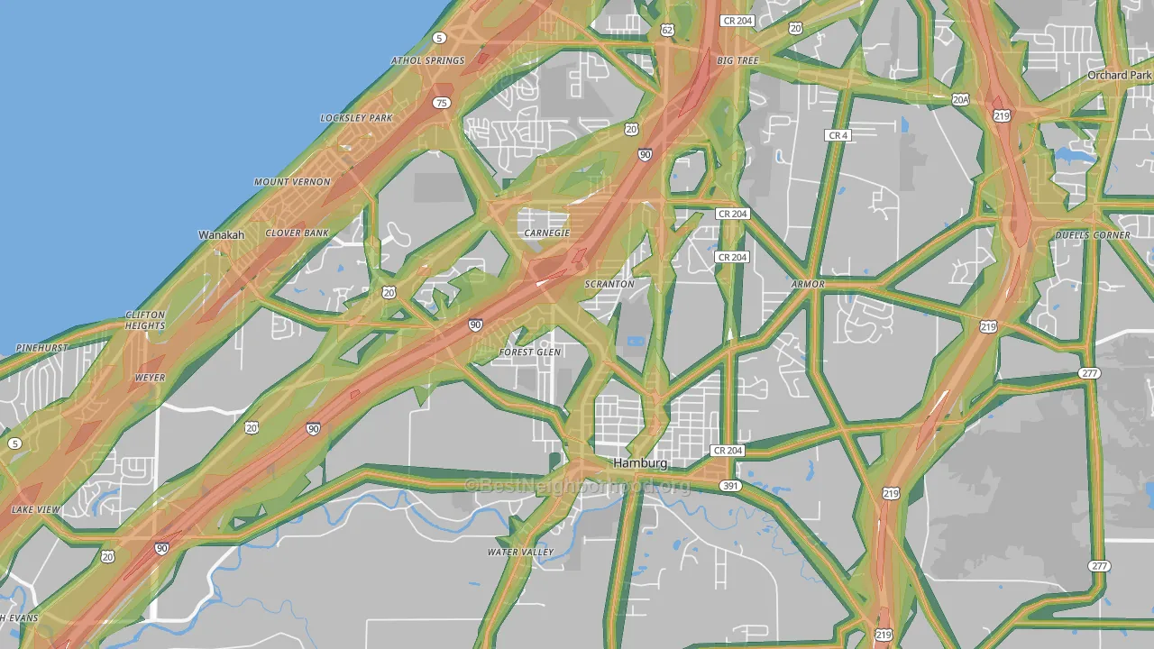 Hamburg, NY Map of Noise Levels in Hamburg