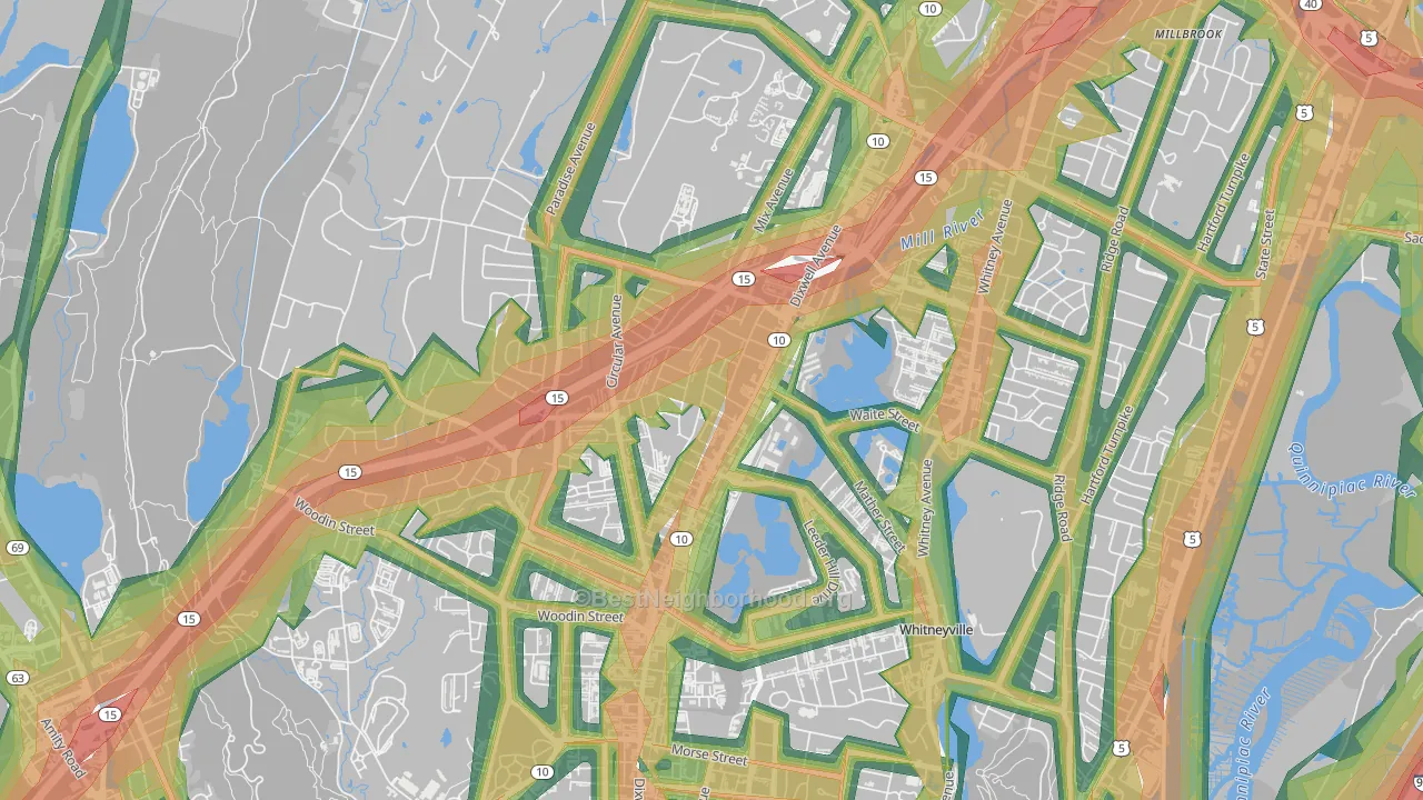 Hamden Plains, Hamden, CT Map of Noise Levels in Hamden Plains