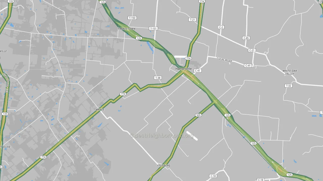 Hamersville, OH Map of Noise Levels in Hamersville