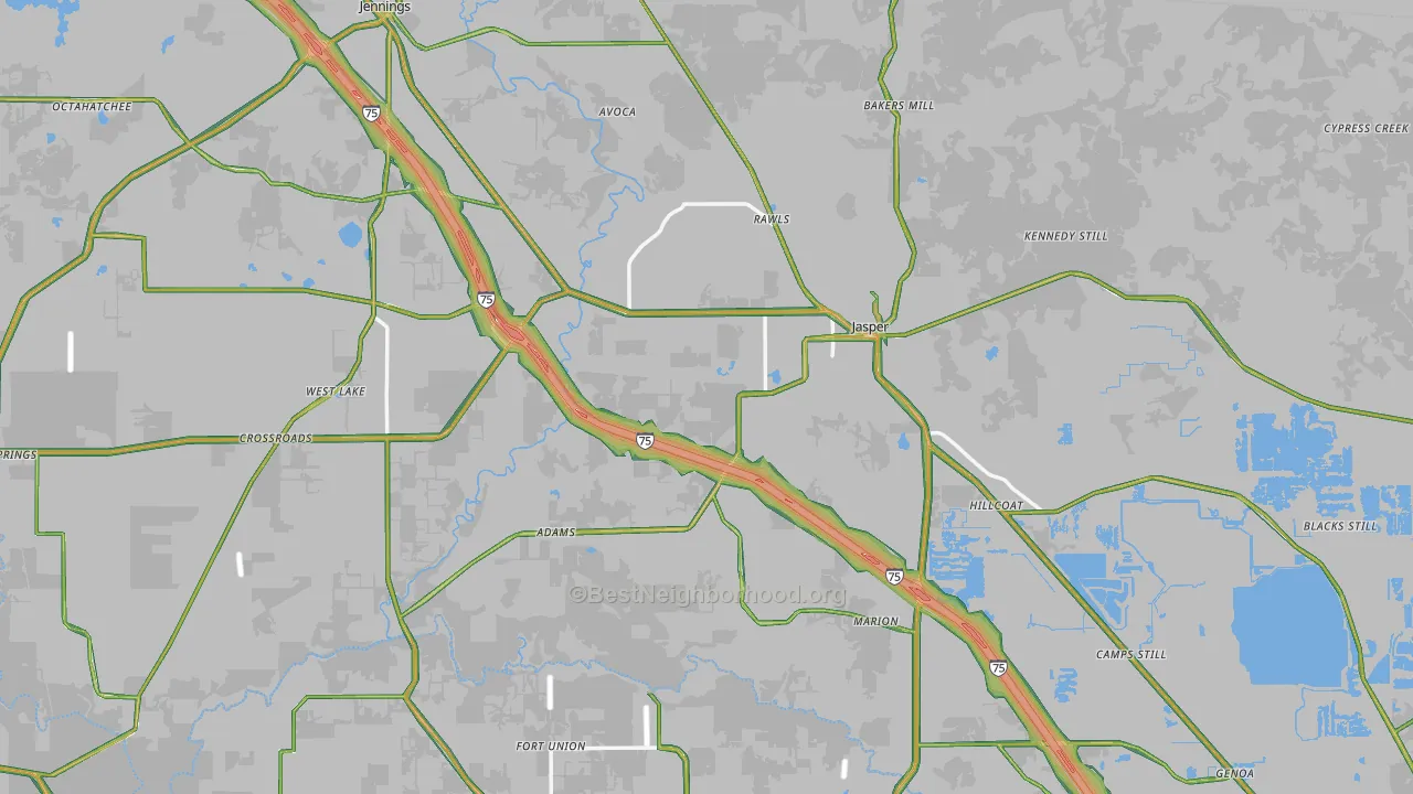 Hamilton County, FL Map of Noise Levels in Hamilton County