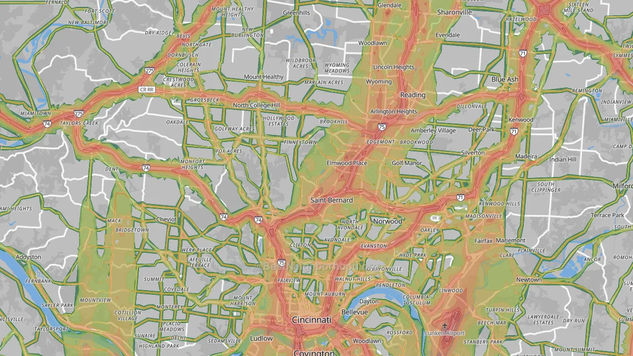 Hamilton County, OH Map of Noise Levels in Hamilton County