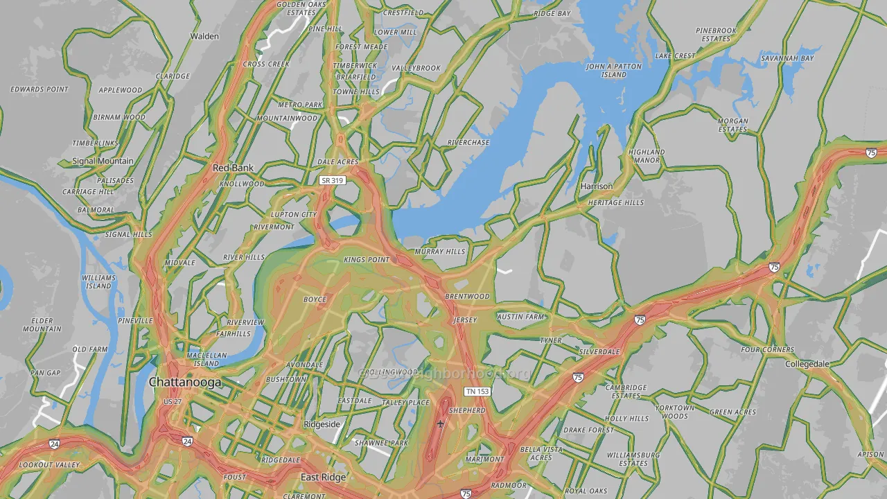 Hamilton County, TN Map of Noise Levels in Hamilton County