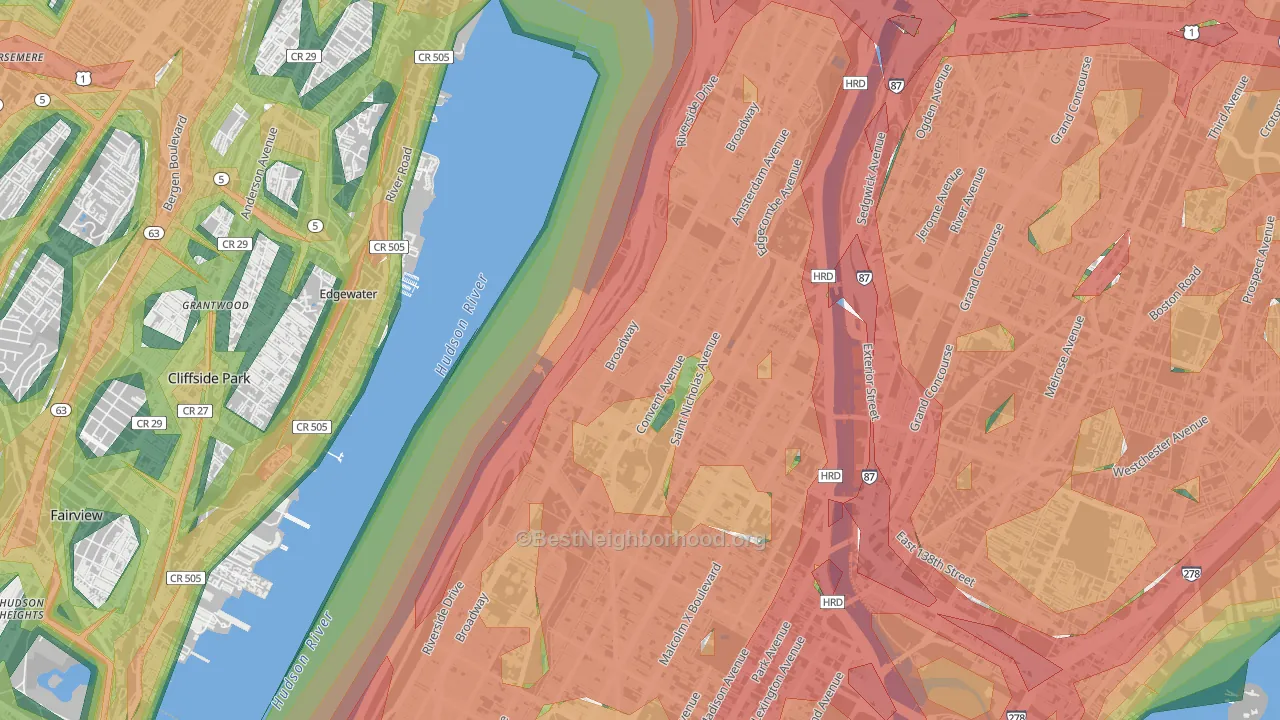 Hamilton Heights, Manhattan, NY Map of Noise Levels in Hamilton Heights