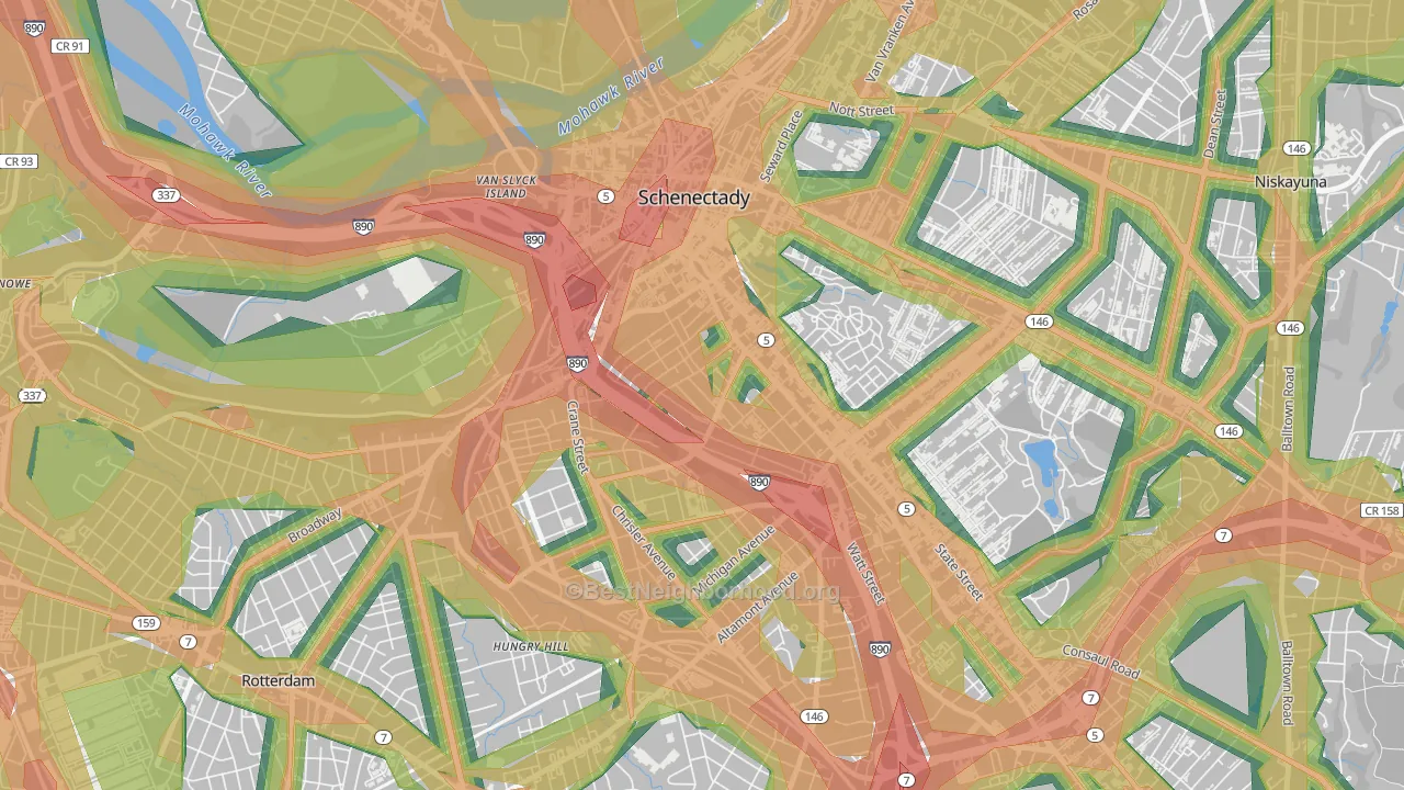 Hamilton Hills, Schenectady, NY Map of Noise Levels in Hamilton Hills
