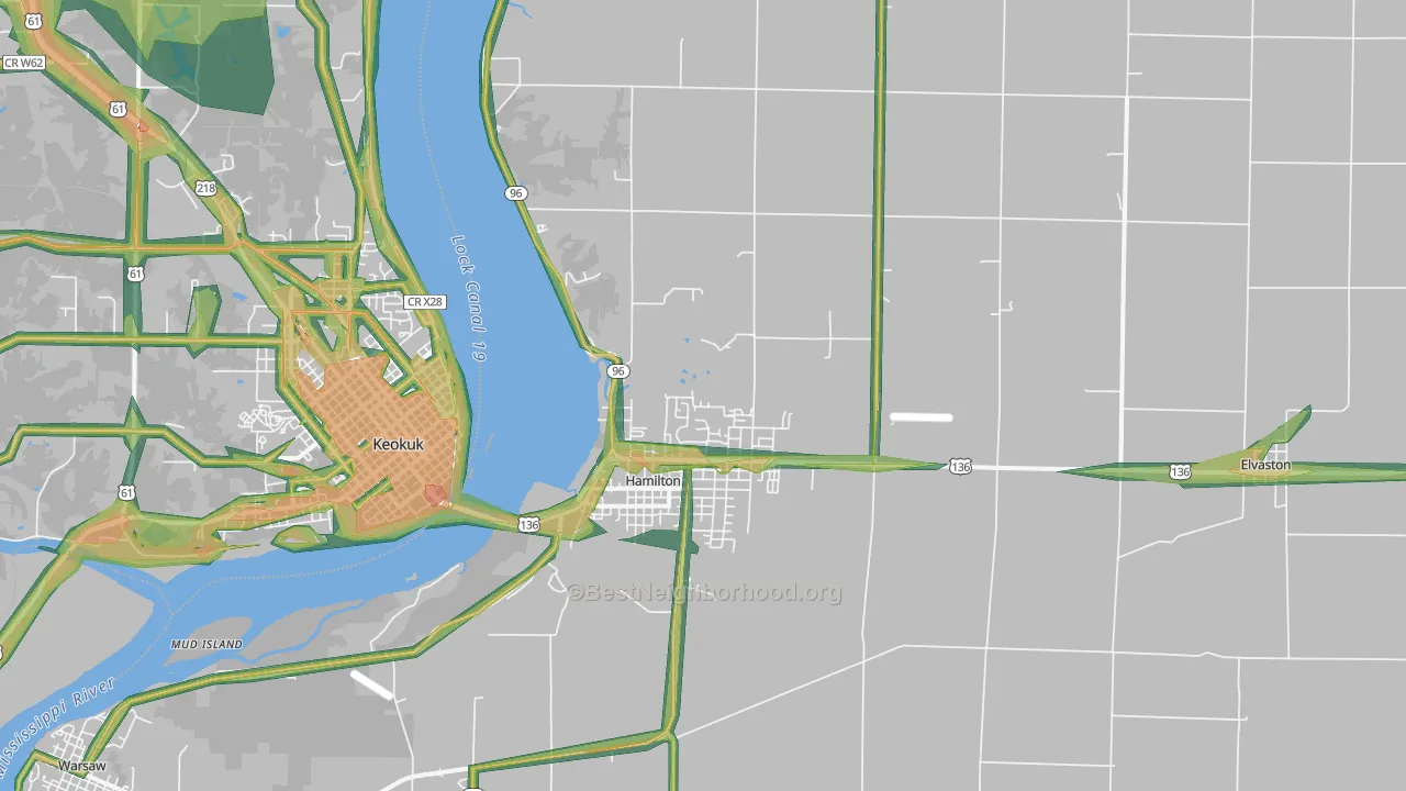 Hamilton, IL Map of Noise Levels in Hamilton
