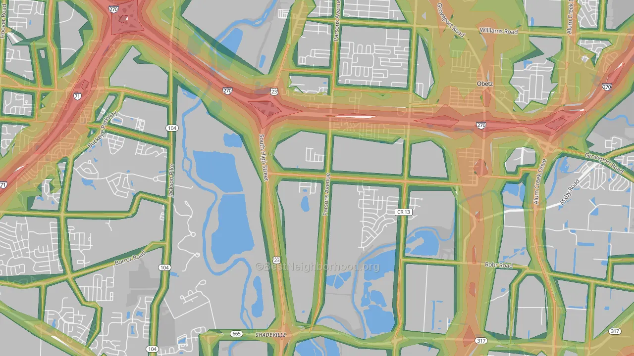 Hamilton Meadows, OH Map of Noise Levels in Hamilton Meadows