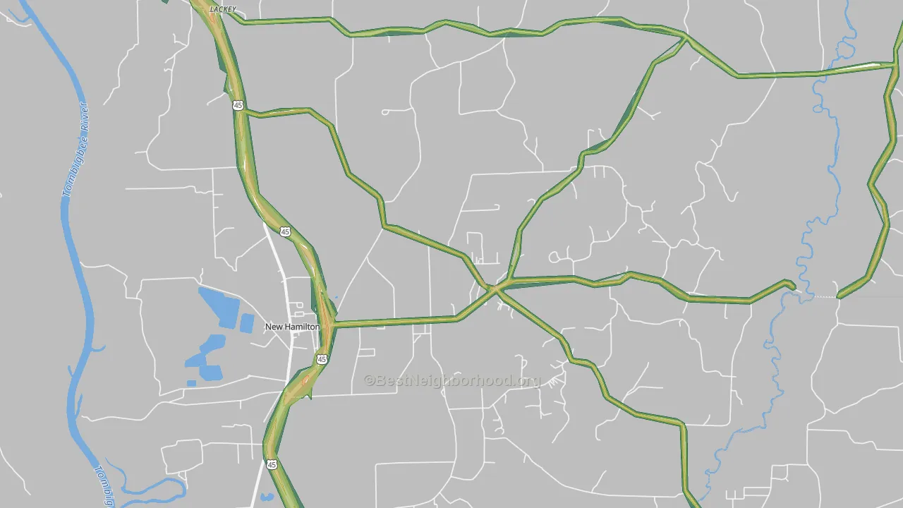 Hamilton, MS Map of Noise Levels in Hamilton