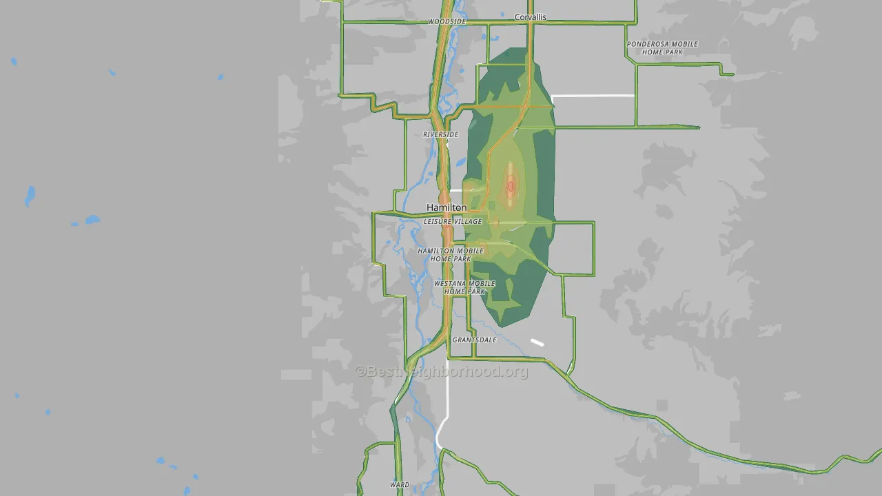 Hamilton, MT Map of Noise Levels in Hamilton