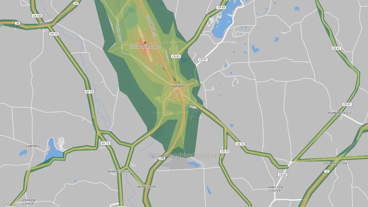 Hamilton, NY Map of Noise Levels in Hamilton