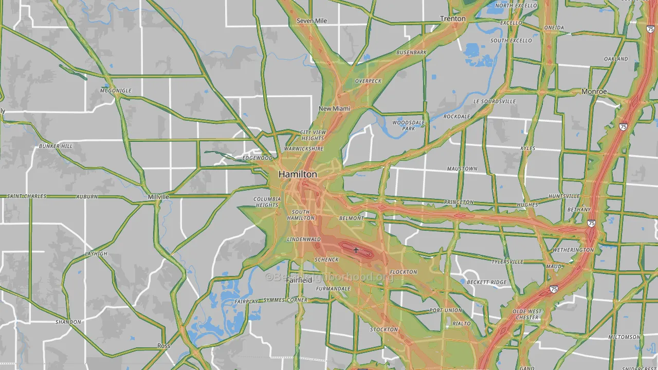 Hamilton, OH Map of Noise Levels in Hamilton