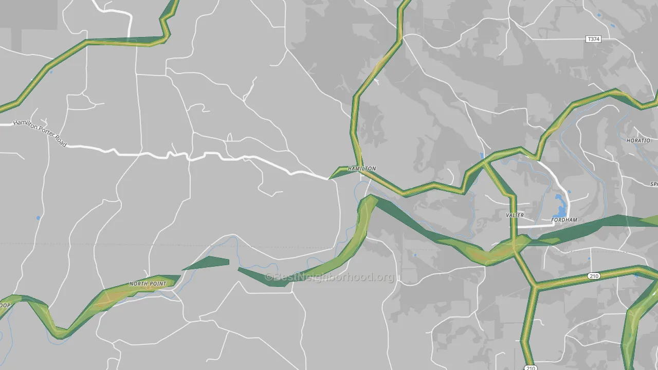 Hamilton, PA Map of Noise Levels in Hamilton