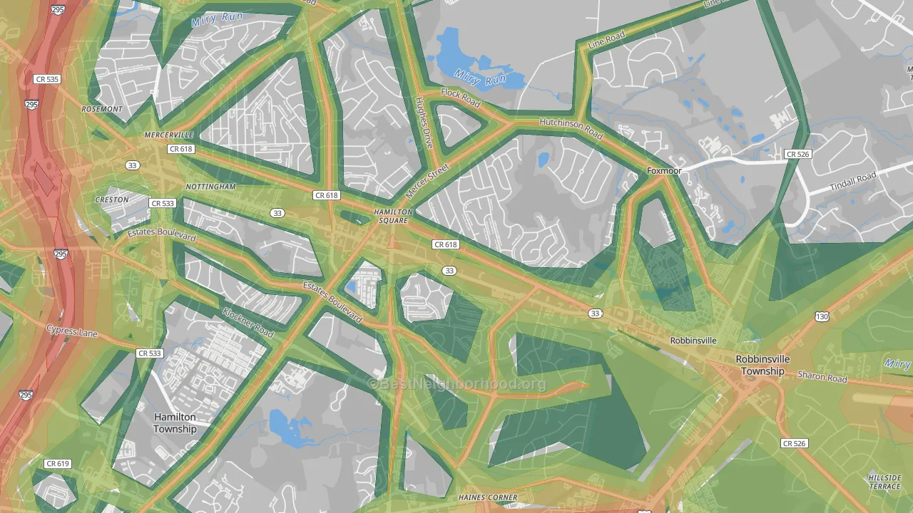 Hamilton Square, NJ Map of Noise Levels in Hamilton Square