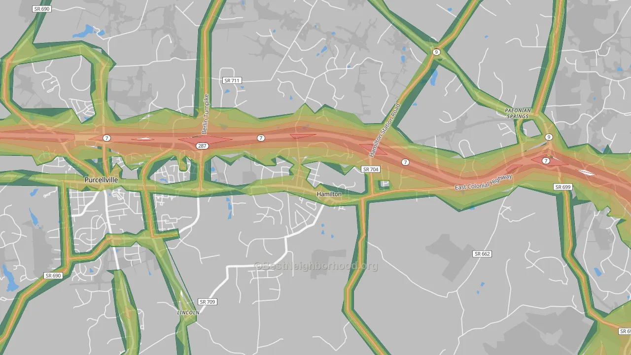 Hamilton, VA Map of Noise Levels in Hamilton