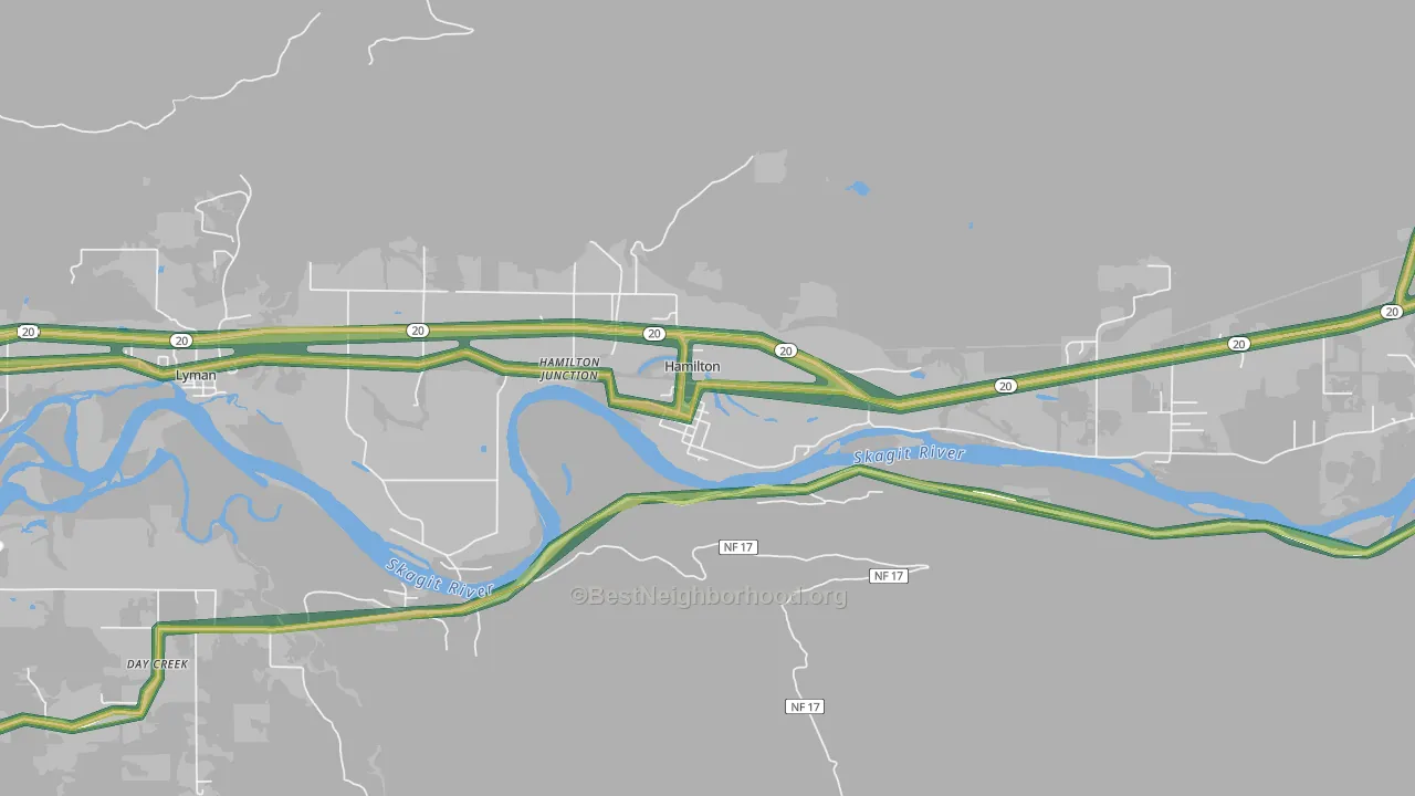 Hamilton, WA Map of Noise Levels in Hamilton