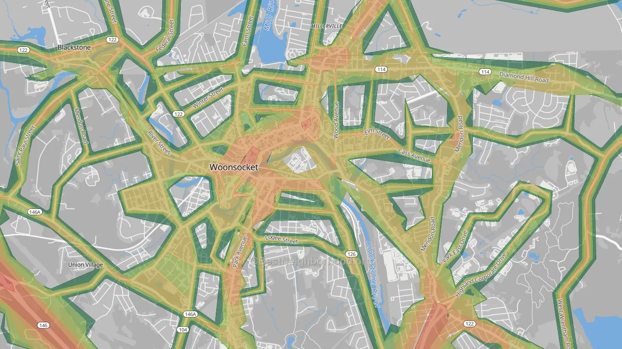 Hamlet, Woonsocket, RI Map of Noise Levels in Hamlet