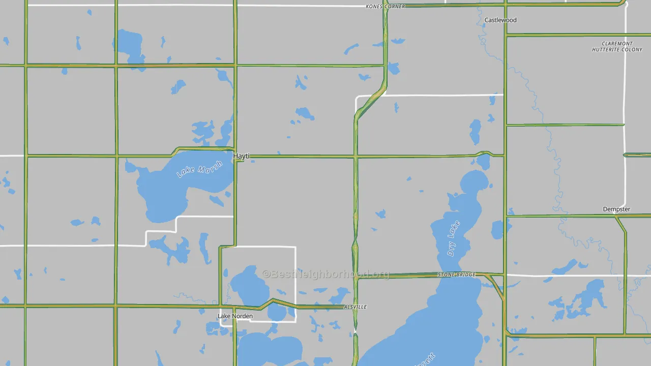 Hamlin County, SD Map of Noise Levels in Hamlin County