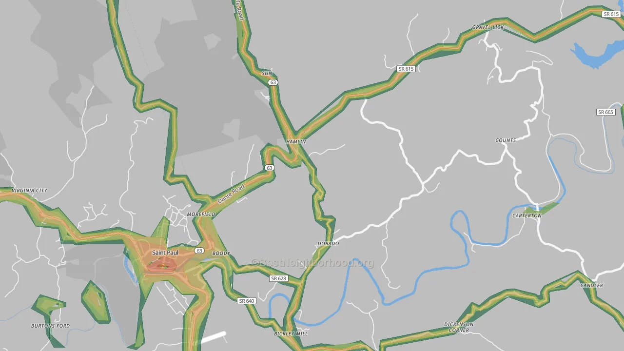 Hamlin, VA Map of Noise Levels in Hamlin