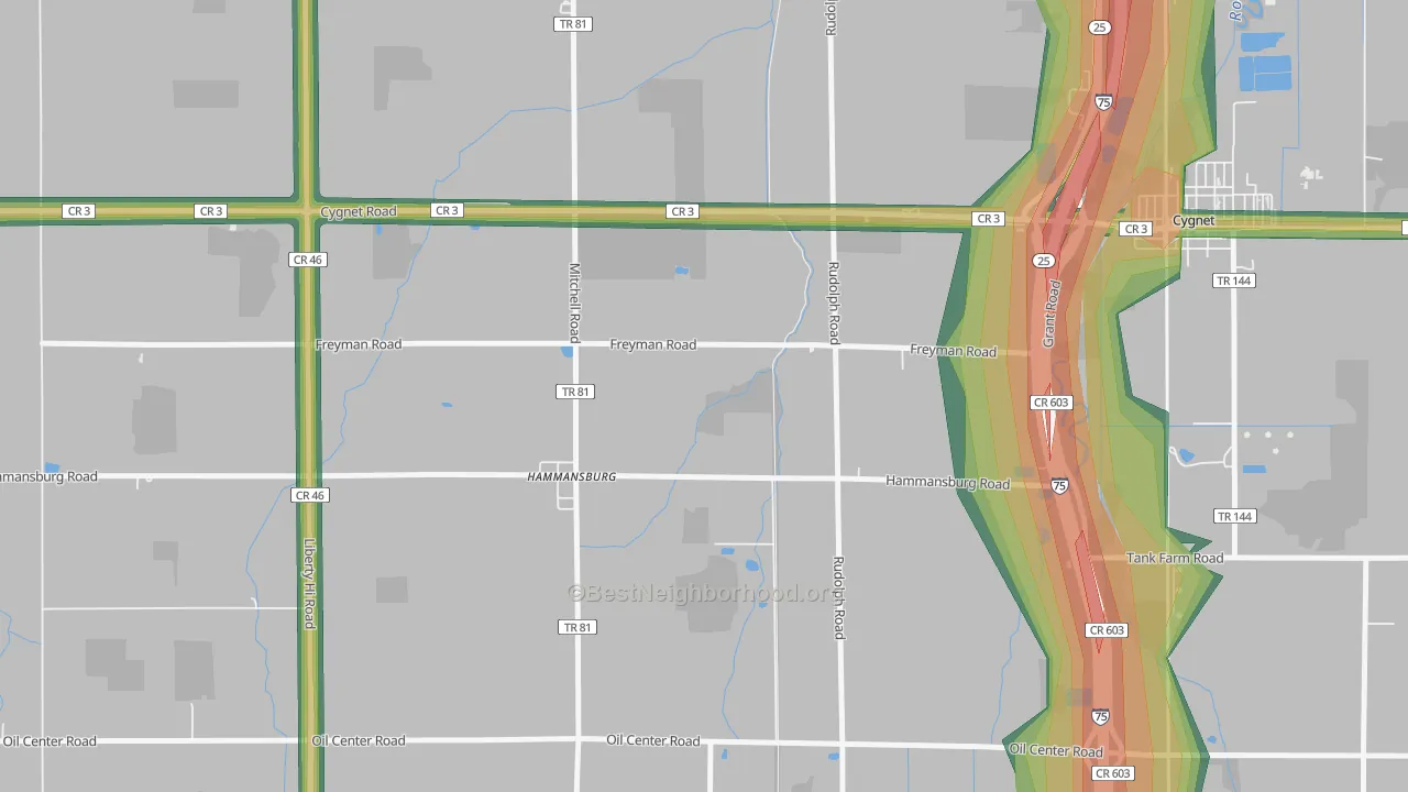 Hammansburg, OH Map of Noise Levels in Hammansburg