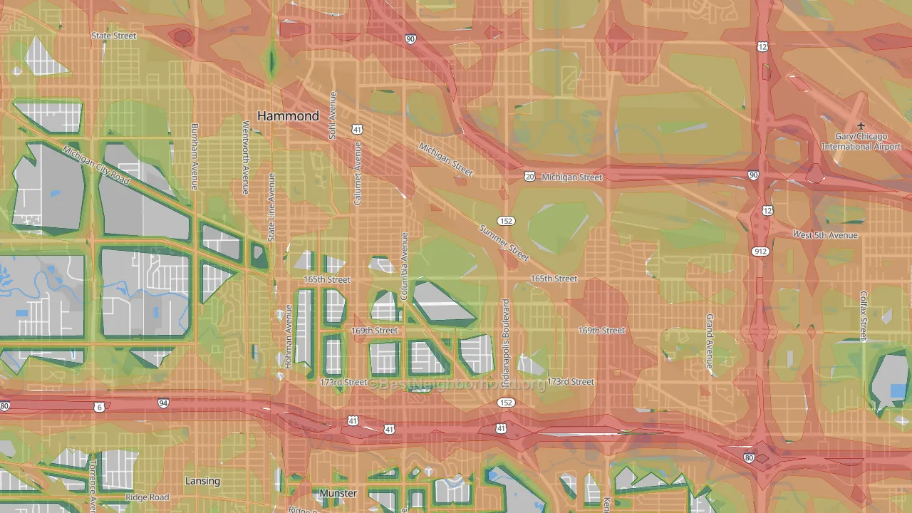 Hammond, IN Map of Noise Levels in Hammond