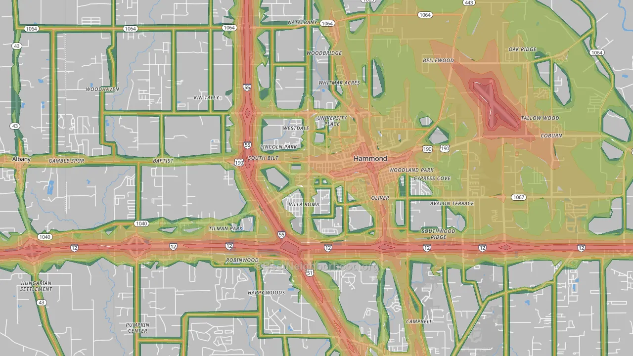 Hammond, LA Map of Noise Levels in Hammond