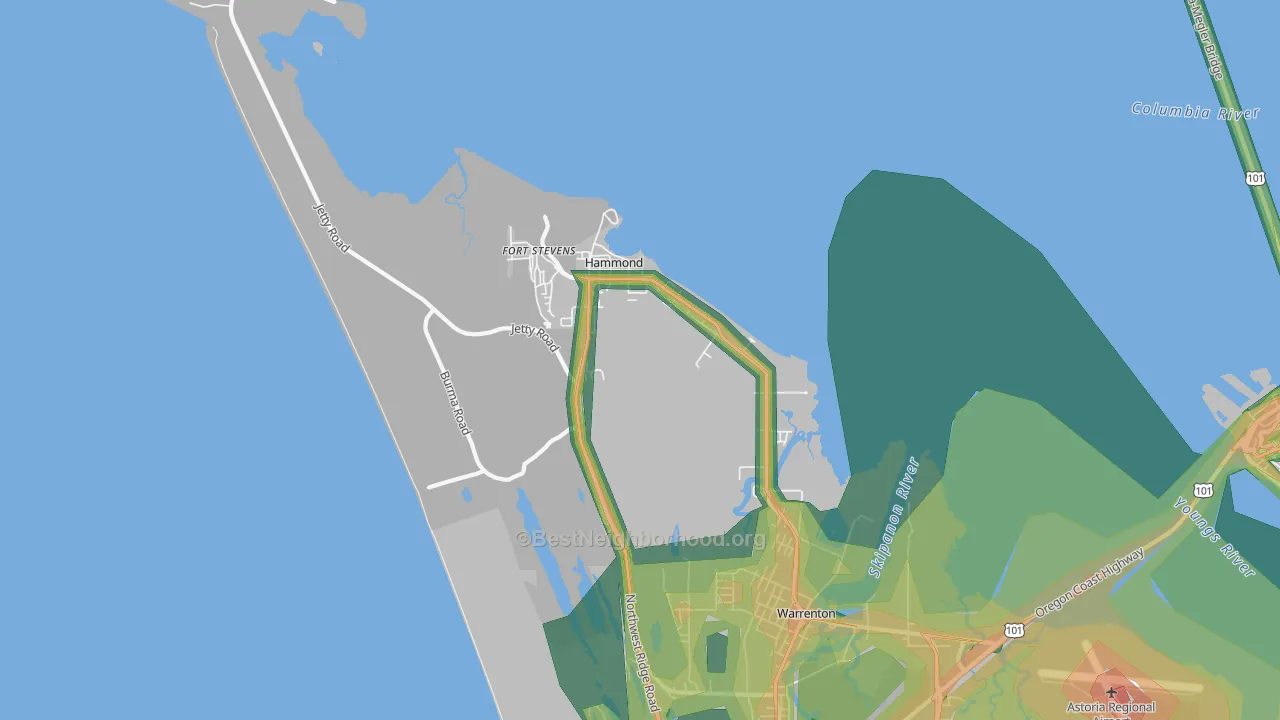 Hammond, OR Map of Noise Levels in Hammond