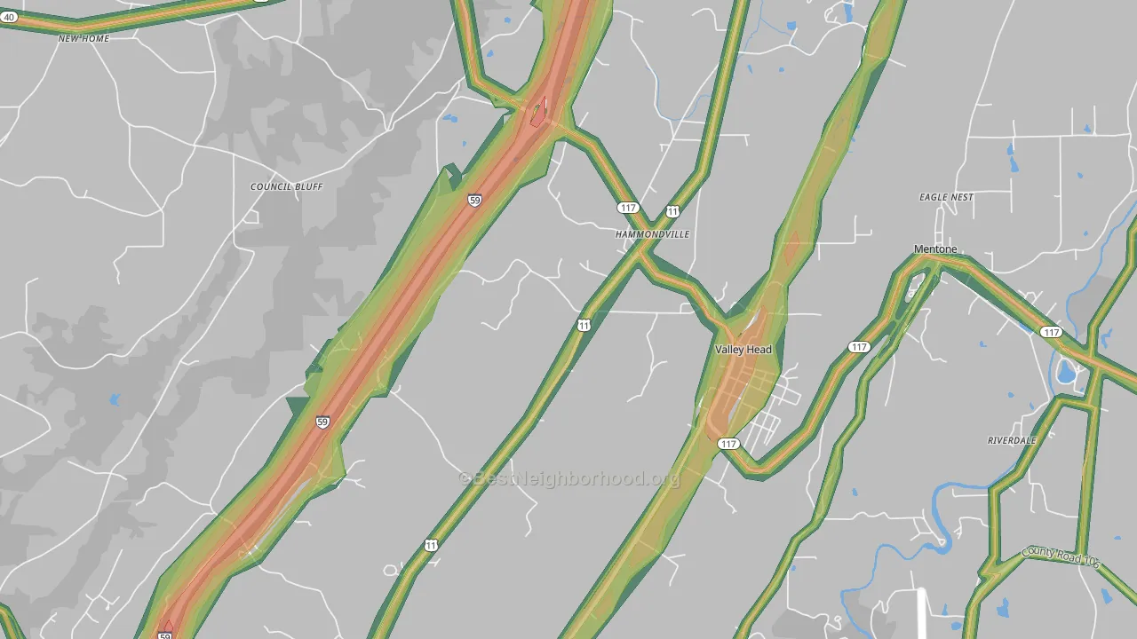 Hammondville, AL Map of Noise Levels in Hammondville