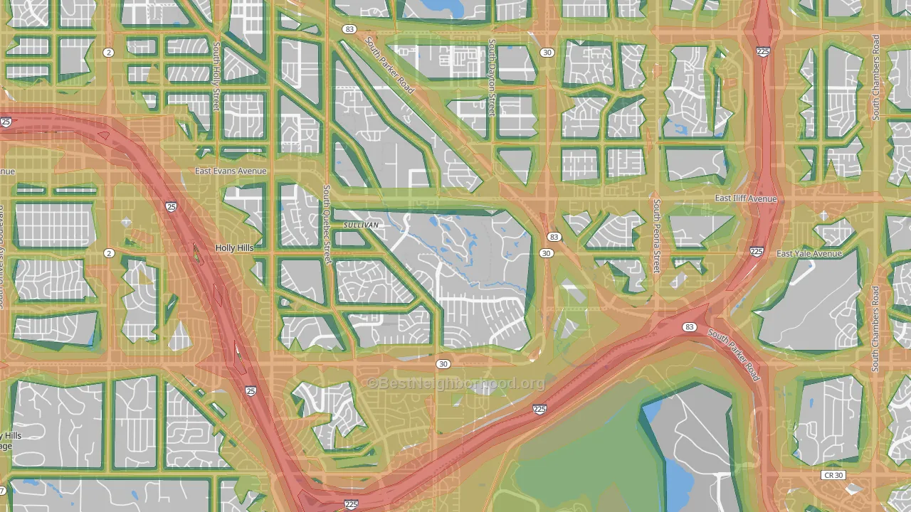 Hampden, Denver, CO Map of Noise Levels in Hampden