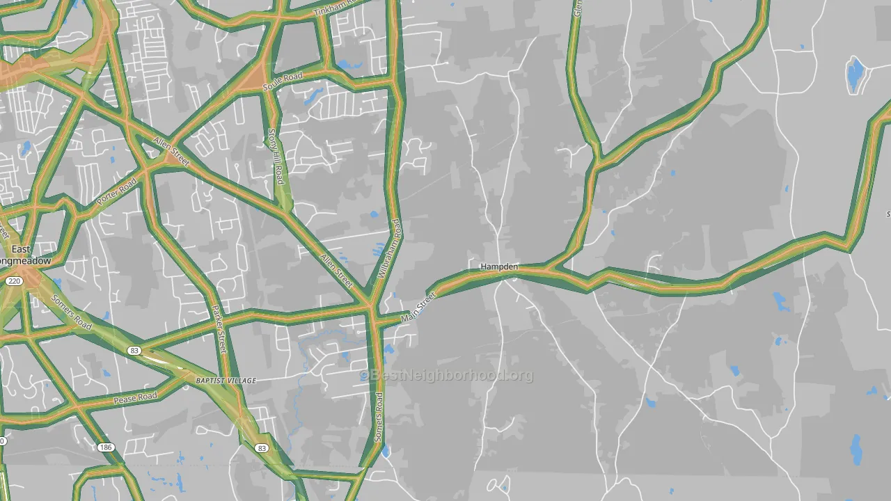 Hampden, MA Map of Noise Levels in Hampden