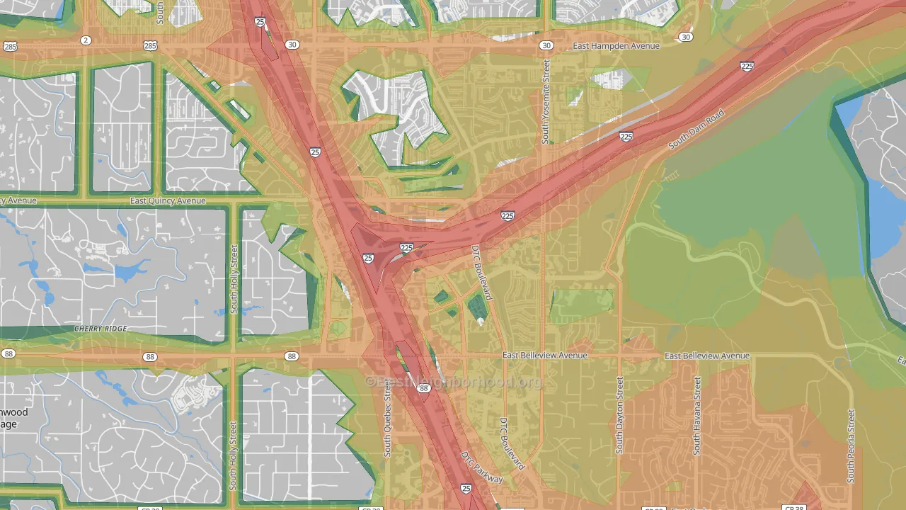 Hampden South, Denver, CO Map of Noise Levels in Hampden South