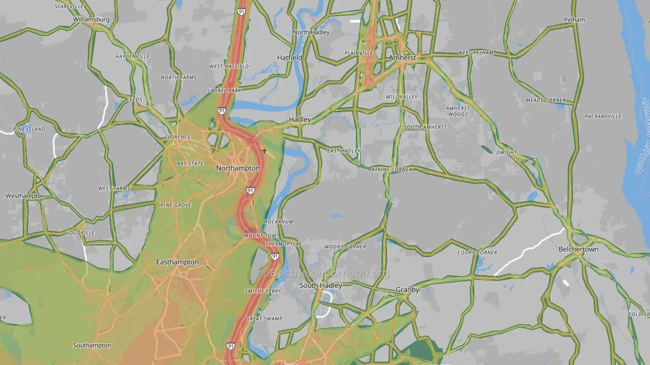 Hampshire County, MA Map of Noise Levels in Hampshire County