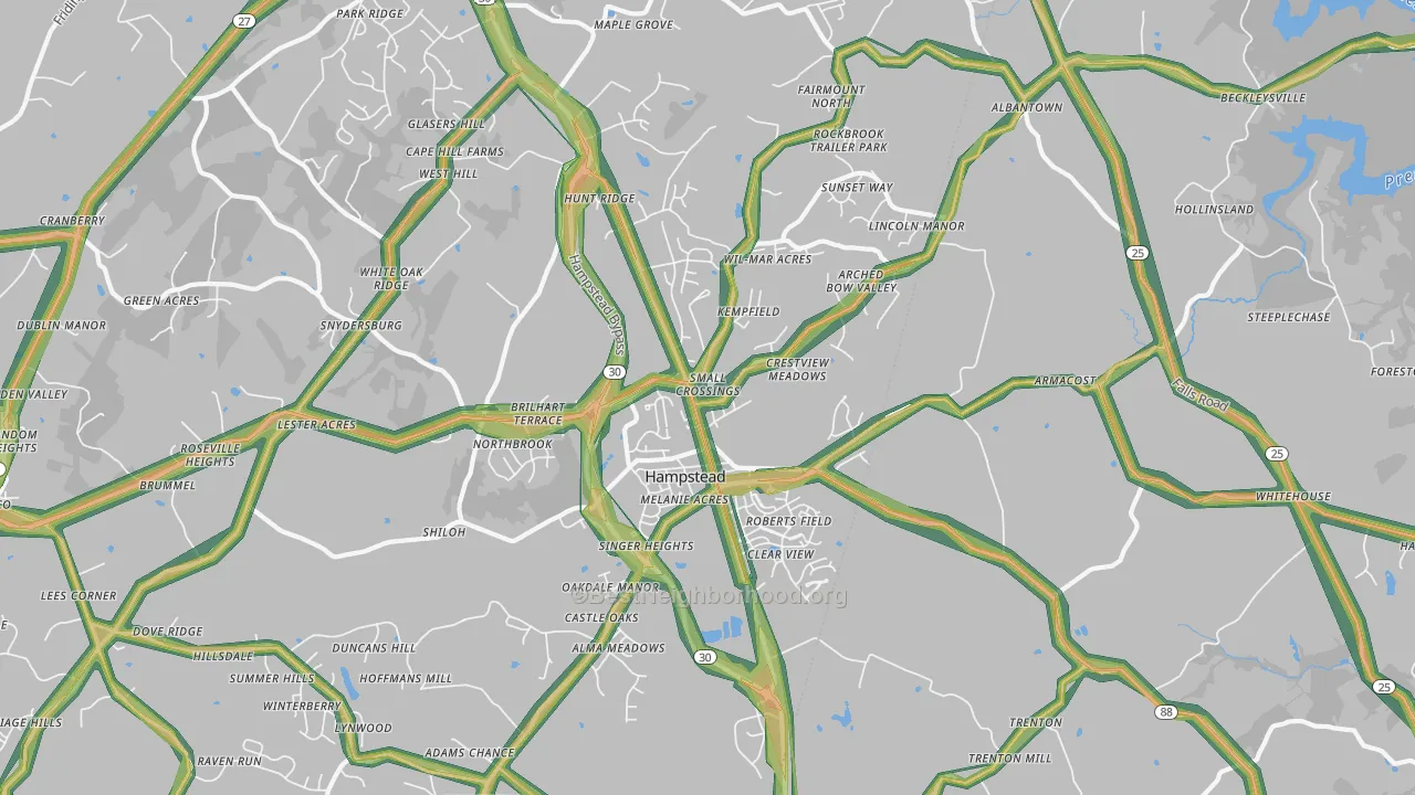 Hampstead, MD Map of Noise Levels in Hampstead