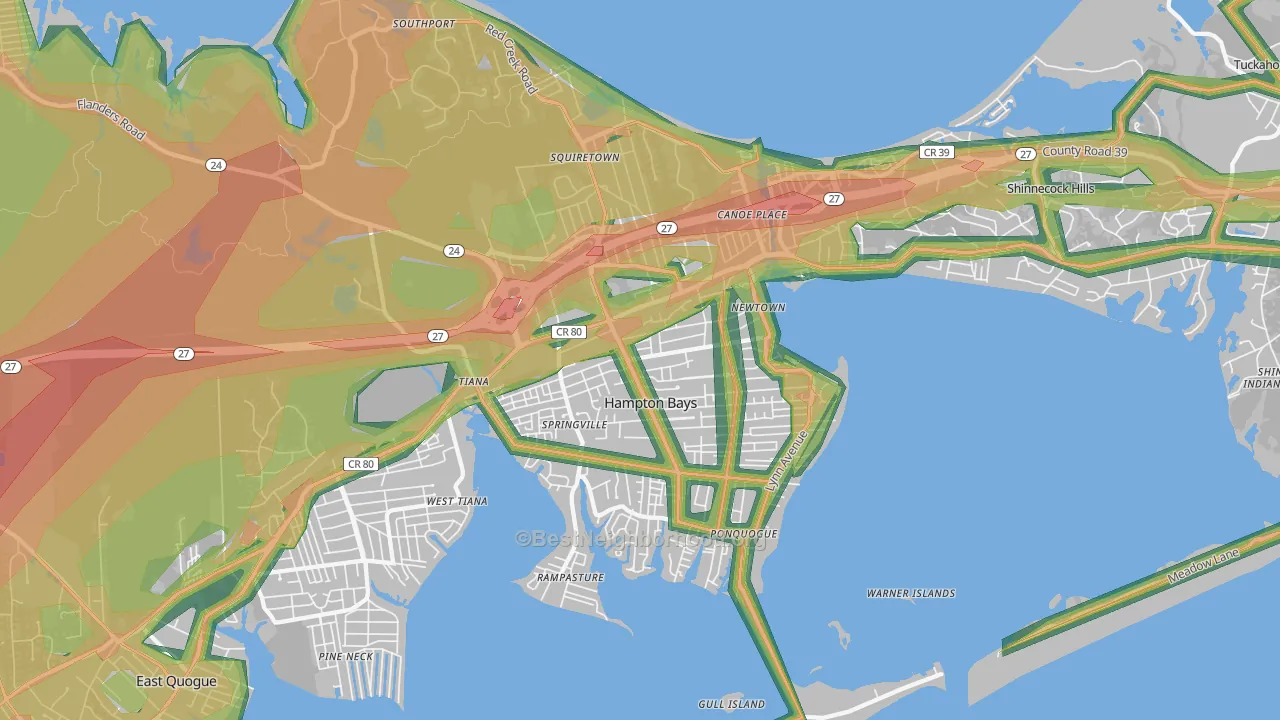 Hampton Bays, NY Map of Noise Levels in Hampton Bays