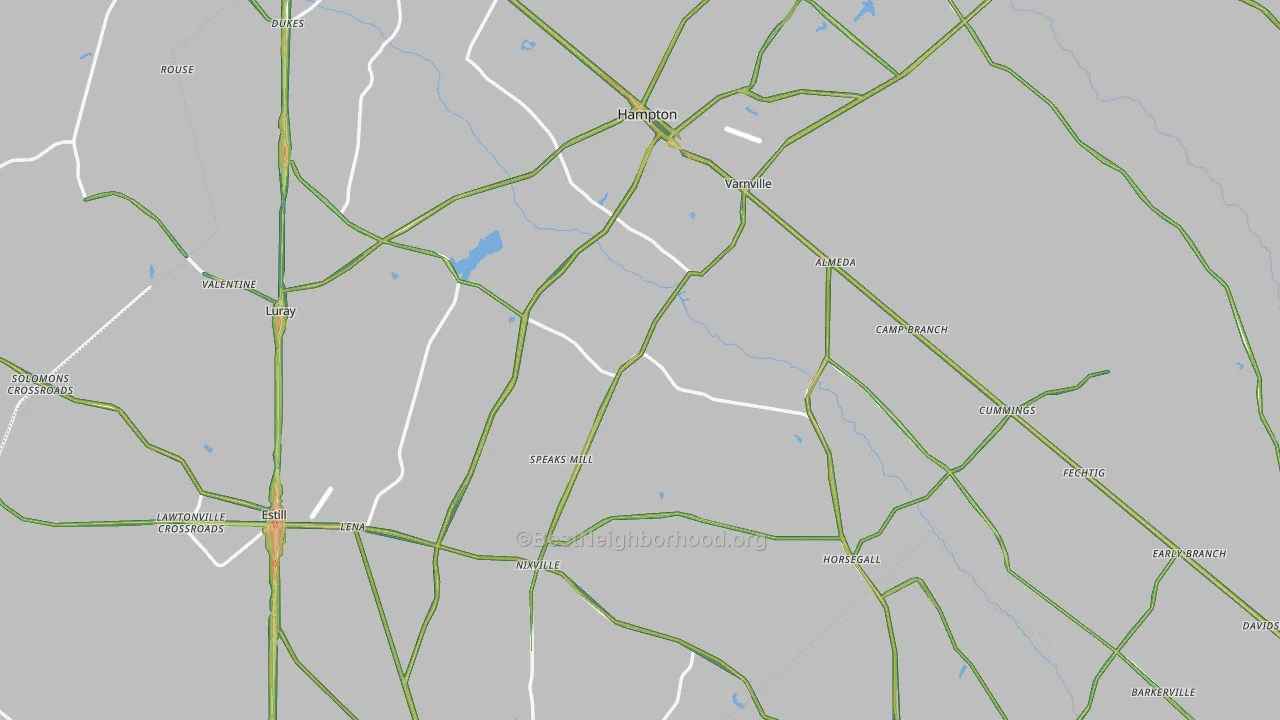 Hampton County, SC Map of Noise Levels in Hampton County