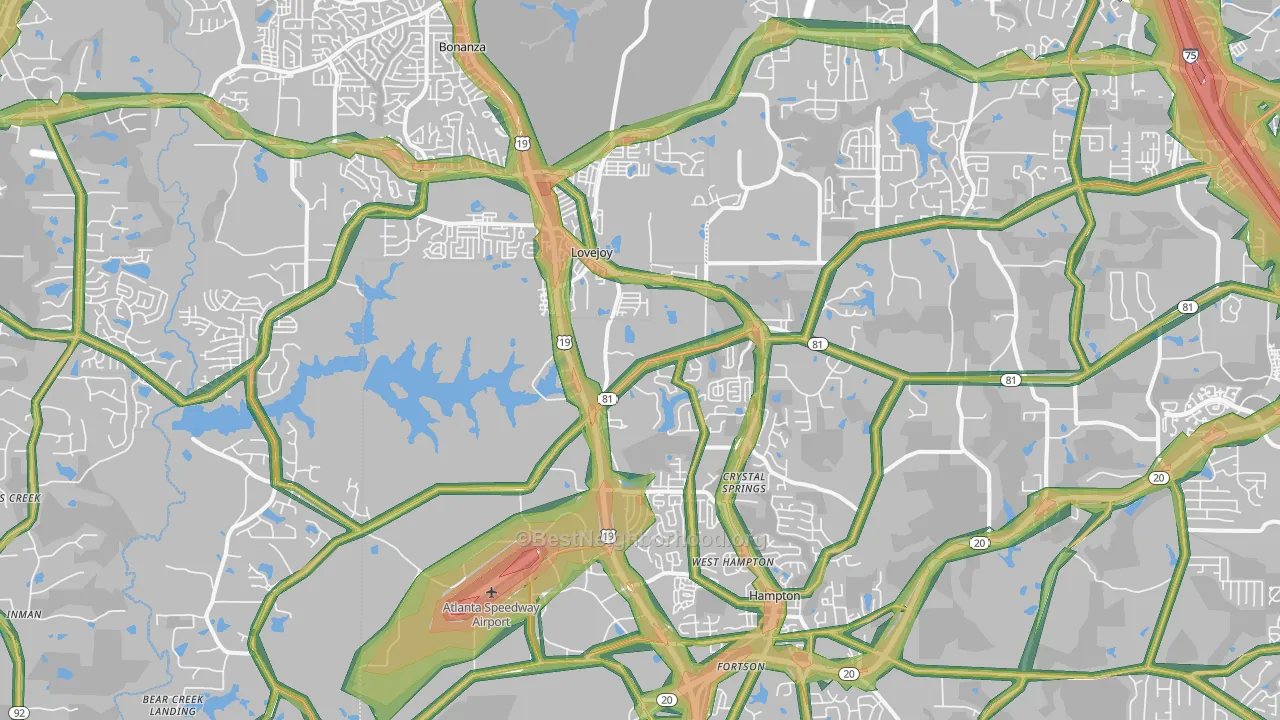 Hampton, GA Map of Noise Levels in Hampton