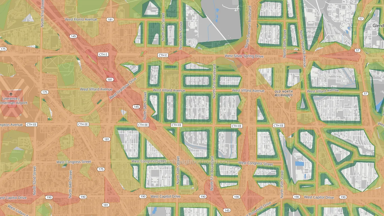 Hampton Heights, Milwaukee, WI Map of Noise Levels in Hampton Heights