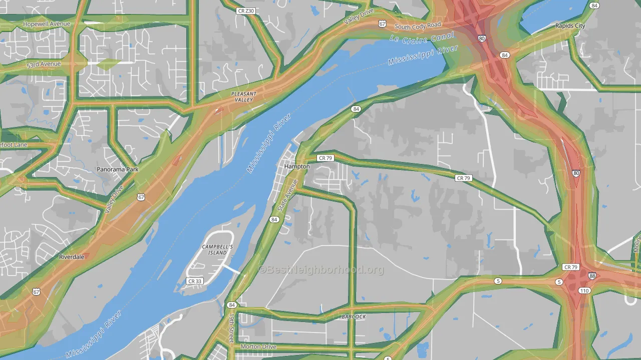 Hampton, IL Map of Noise Levels in Hampton