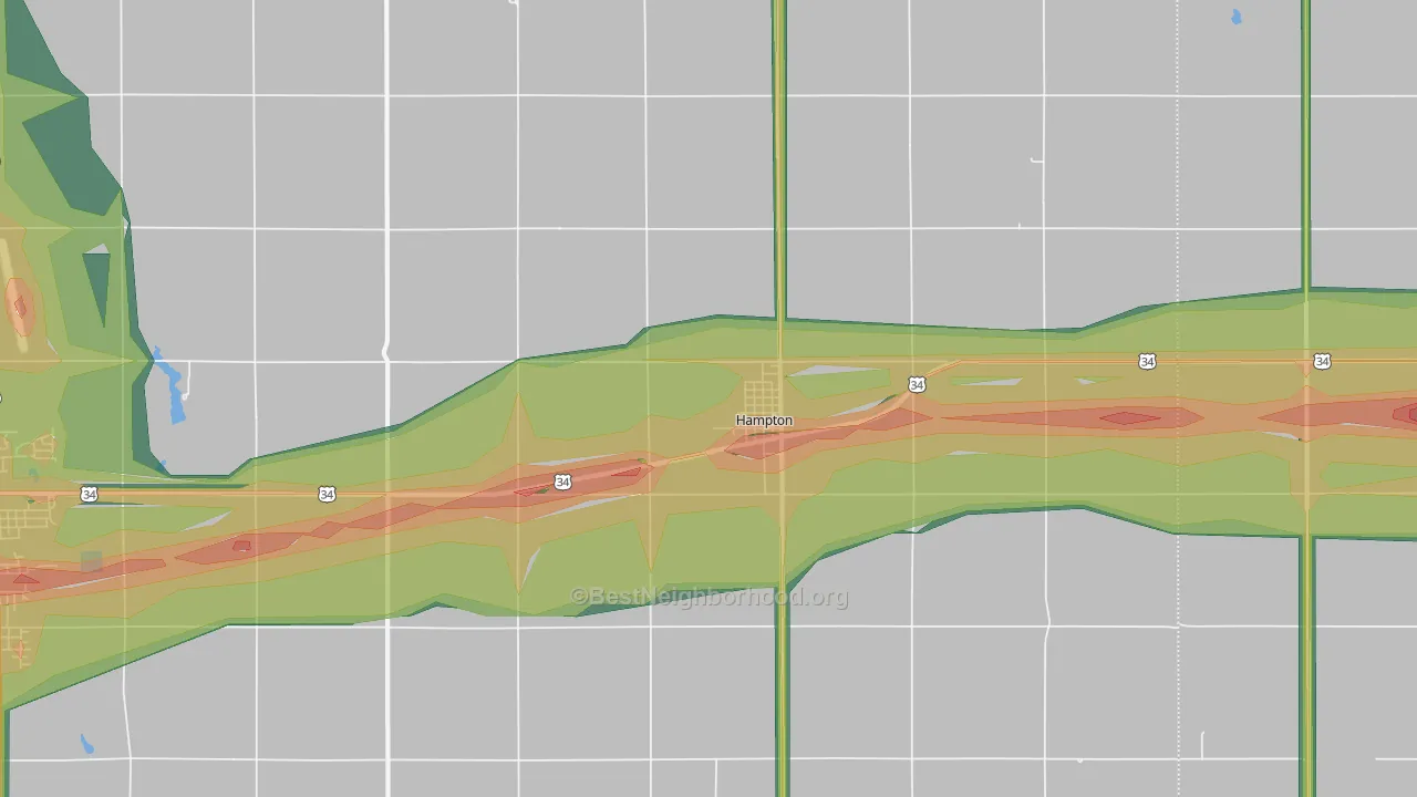 Hampton, NE Map of Noise Levels in Hampton
