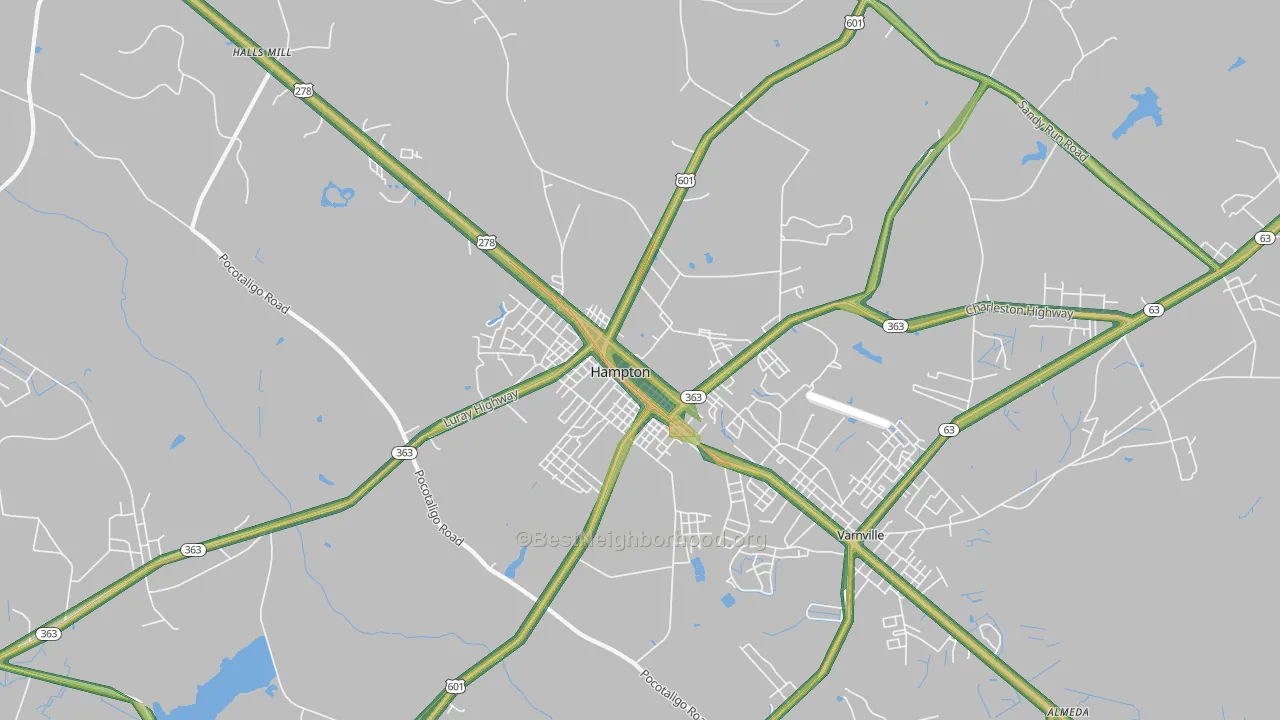 Hampton, SC Map of Noise Levels in Hampton