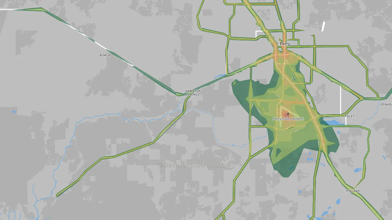 Hampton Springs, FL Map of Noise Levels in Hampton Springs