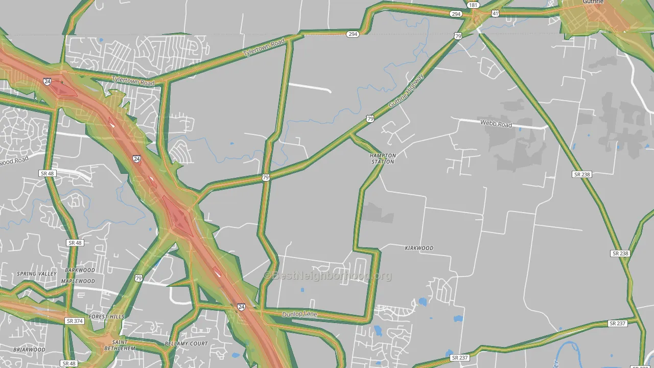Hampton Station, TN Map of Noise Levels in Hampton Station