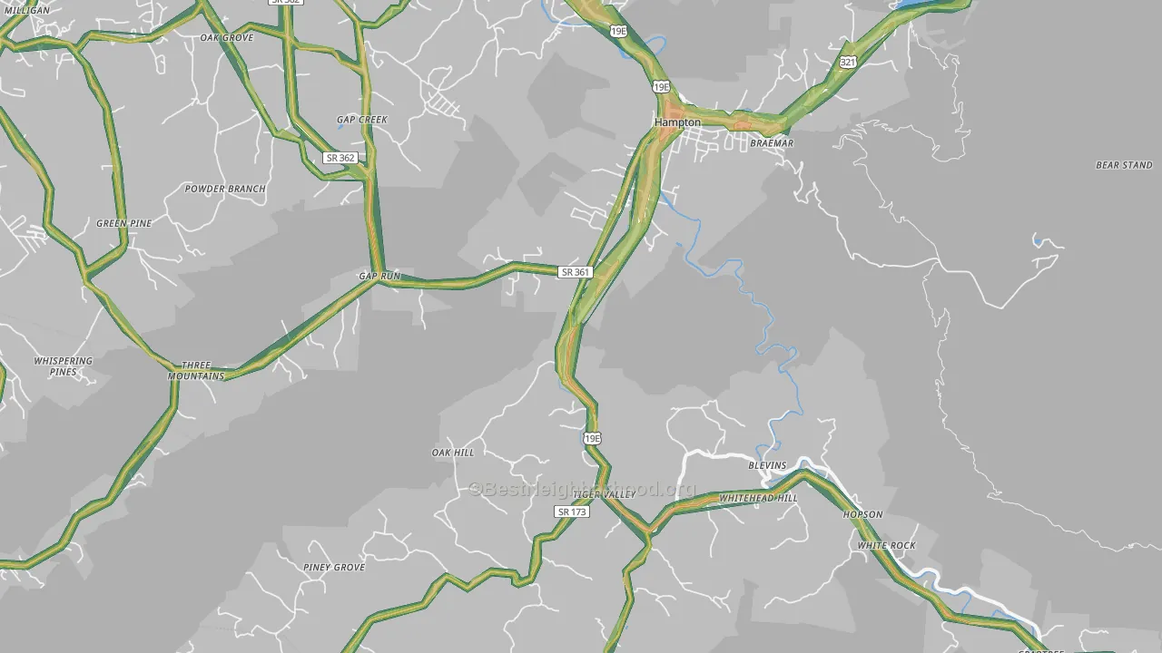 Hampton, TN Map of Noise Levels in Hampton