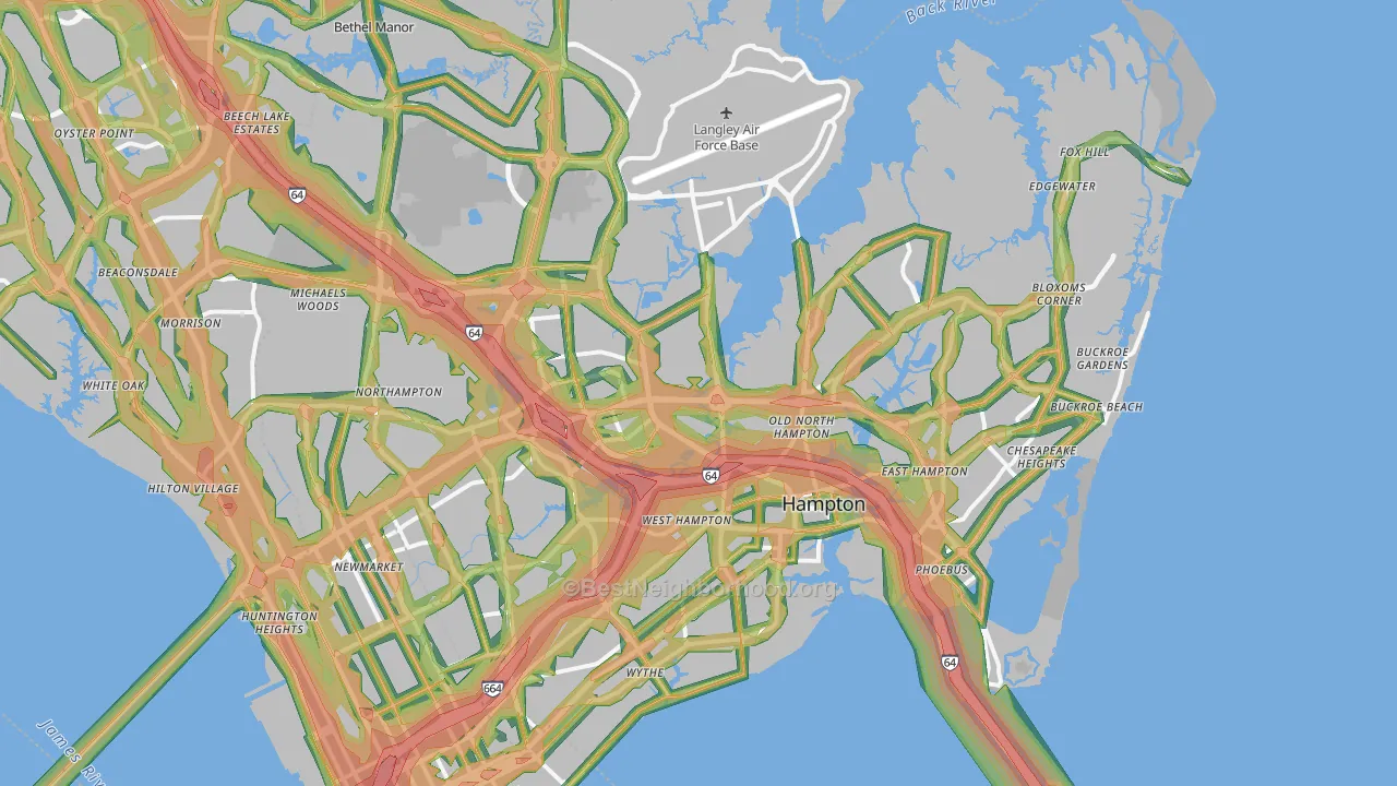 Hampton, VA Map of Noise Levels in Hampton