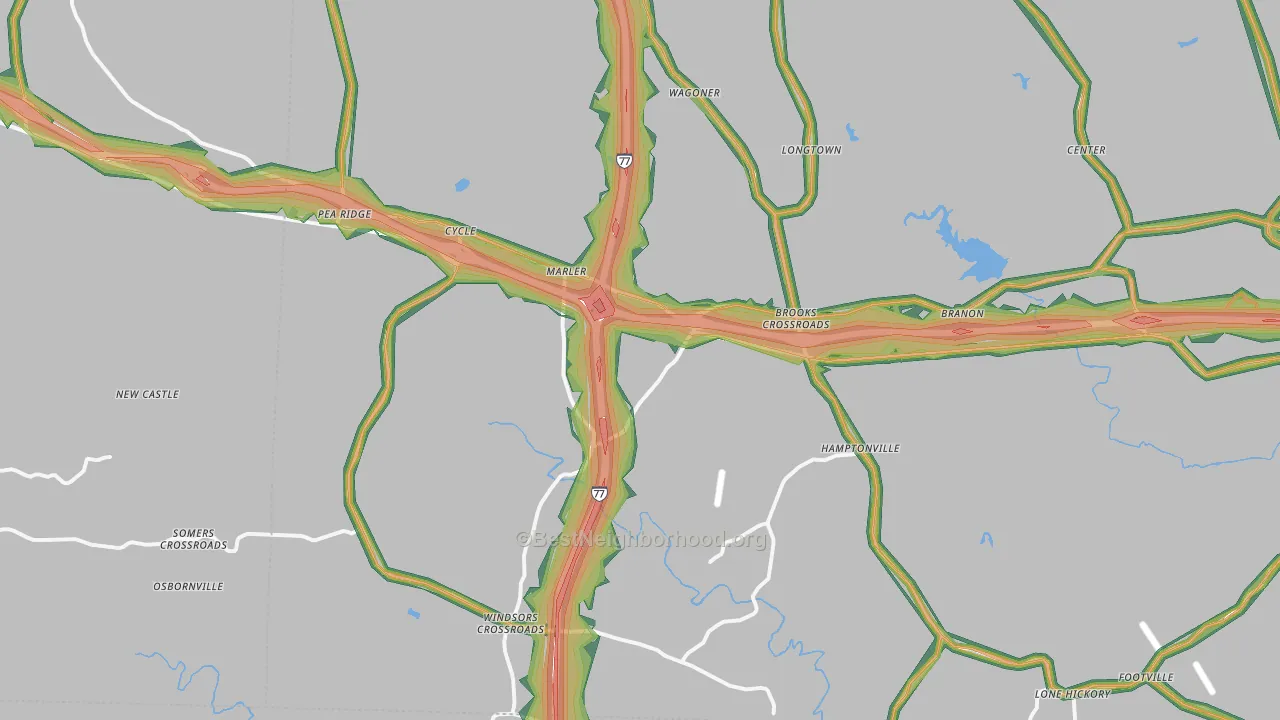 Hamptonville, NC Map of Noise Levels in Hamptonville