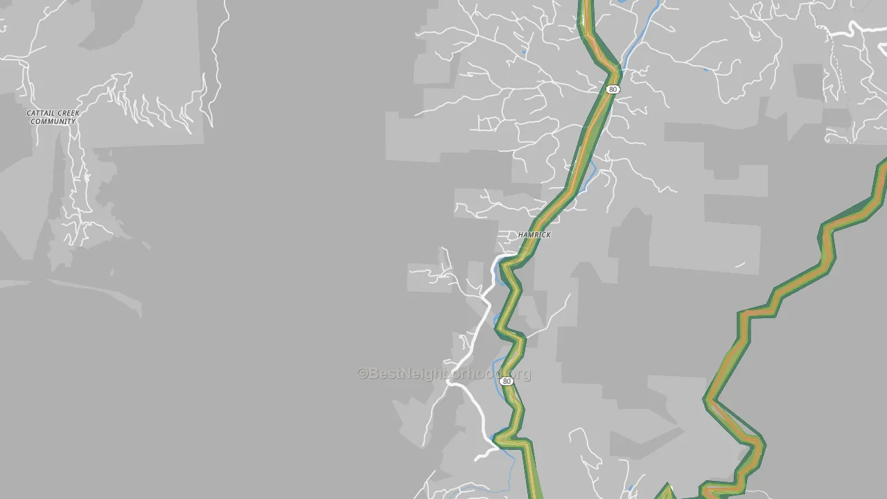 Hamrick, NC Map of Noise Levels in Hamrick