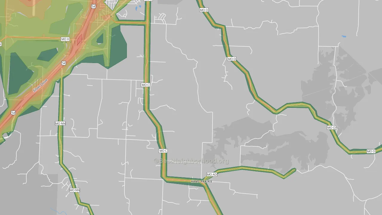 Hams Prairie, MO Map of Noise Levels in Hams Prairie