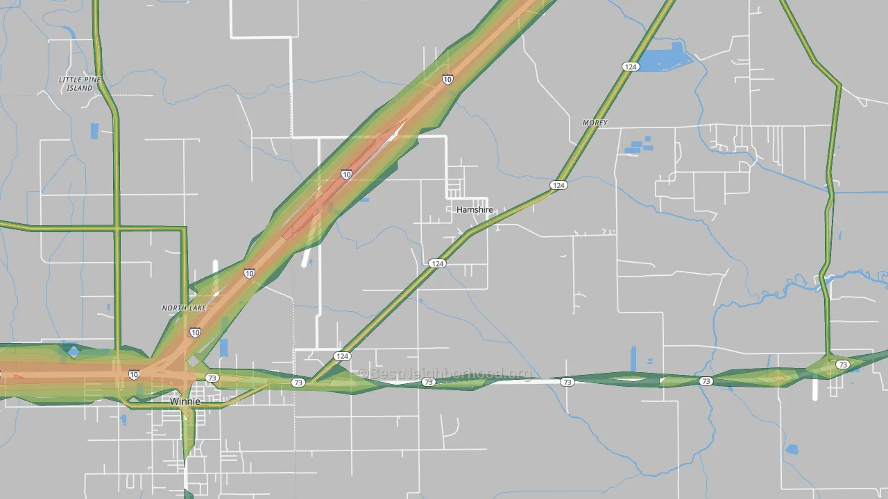 Hamshire, TX Map of Noise Levels in Hamshire