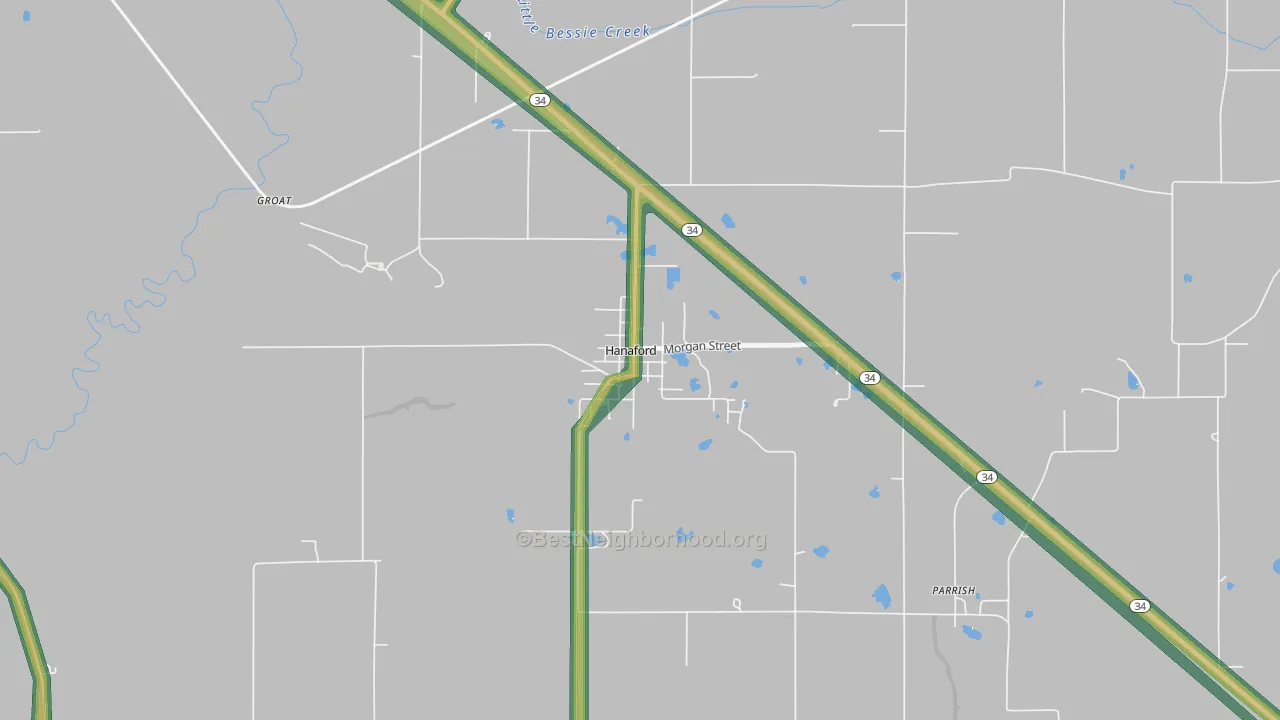 Hanaford, IL Map of Noise Levels in Hanaford
